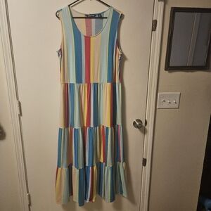 Land's End Long Colorful Cotton Dress XL Sleeveless Maxi Dress
